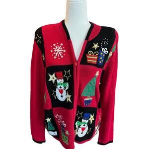 Carly St Claire VTG Christmas Embroidered Festive Sweater Zip Cardigan M